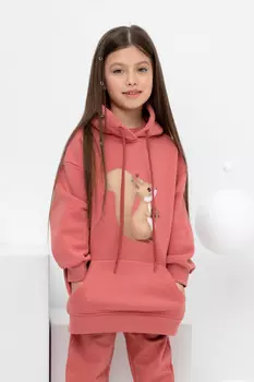 Толстовка удлиненная с капюшоном для девочки для девочек CROCKID, КР 302165, цвет - розовый