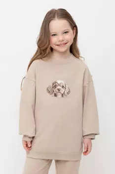 Удлиненный свитшот для девочки для девочек CROCKID, КР 302552, цвет - бежевый