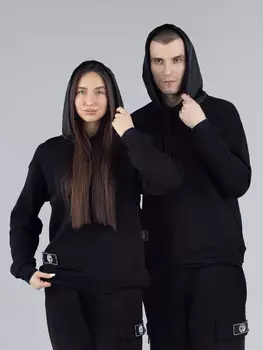 Худи со съёмным патчем ОЛЛС и непромокаемым капюшоном, чёрное (S)