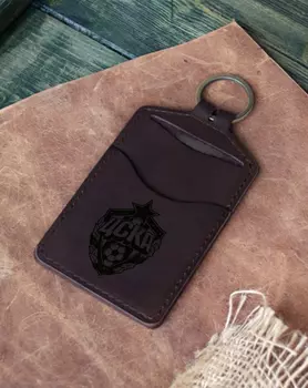 Кожаный бейдж для пропуска, горький шоколад