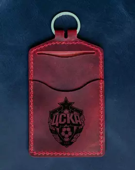 Кожаный бейдж для пропуска, винтажная вишня