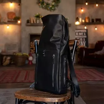 Кожаный рюкзак-скрутка, черный тмин