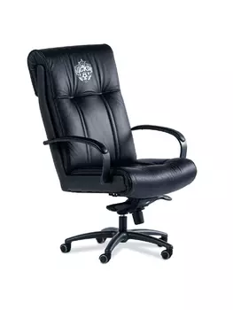 Кресло офисное черное с монохромной эмблемой ПФК ЦСКА из натуральной кожи