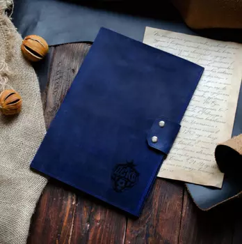 Папка из кожи для документов, винтажная голубика