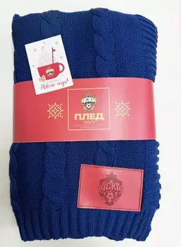 Плед Эмблема вязаный синий