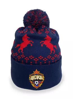 Шапка ПФК ЦСКА "Кони", цвет темно-синий, трикотажная, вязаная с флисовым подкладом