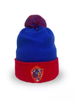 Шапка Талисман, цвет синий, трикотажная, вязаная с флисовым подкладом