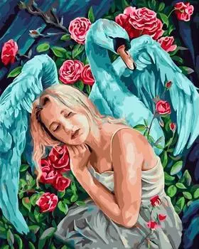 Картина по номерам «Девушка. Лебедь. Розы»