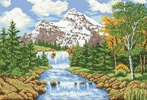 Рисунок на ткани «Речка в лесу»