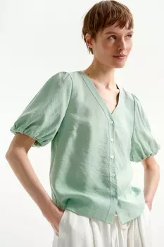 Блуза с V-образным вырезом и объемным рукавом