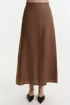 Юбка макси изо льна с необработанным краем