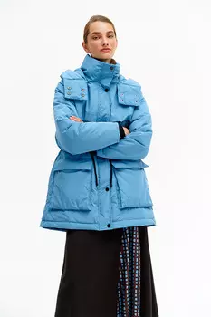 Пуховик с накладными карманами и кулиской