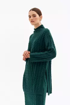 Свитер удлиненный с косами