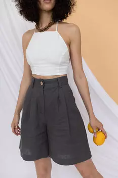 Бермуды из льна графитового цвета