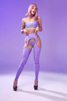 Бюст, пояс и чулки NG Designer Candy, фиолетовые, размер L