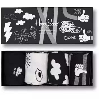 Набор носков Happy socks 4-Pack Black And White Socks Gift Set XBWH09