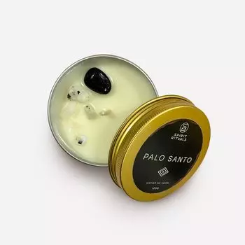 Свеча с эфирным маслом Пало Санто с кристаллами турмалина и лунного камня, 100гр