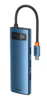 Адаптер Baseus 8 в 1 Metal Gleam Series Multi-functional Type-C HUB (Blue) (WKWG000103)