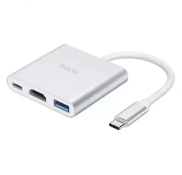 Адаптер Hoco HB14 USB-C 3 в 1 на USB 3.0/HDMI/PD (Silver)