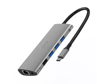 Адаптер WIWU Alpha 11 в 1 USB-C HUB на USB 3.0*3/HDMI*2/SD/Micro SD/Type-C/3.5 Stereo/VGA/RJ45 (Gray)