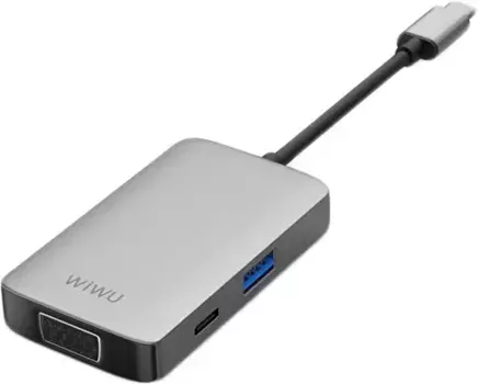 Адаптер Wiwu Alpha USB-C 5 в 1 на USB 3.0/Type-C/HDMI/VGA/Stereo (A513HVP) (Grey)