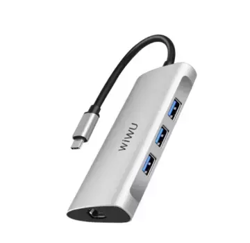 Адаптер Wiwu Alpha USB-C 6 в 1 на USB 3.0/PD/SD/TF (A631STR) (Silver)