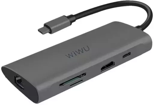 Адаптер Wiwu Alpha USB-C 8 в 1 на USB 3.0/Type-C/SD/Micro SD/HDMI/RJ45 (A831HRT) (Gray)