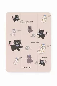 Чехол-книжка Mosbros Cute Cat для Apple iPad 10 (2022)/iPad 11 (2025) (полиуретан с подставкой/отсек для стилуса) (розовый)