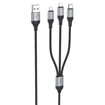 Кабель Hoco X102 (USB) 3 в 1 Lightning/Micro USB/Type-C 100см 2.4A (черный)