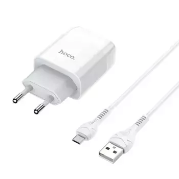 Сетевое зарядное устройство Hoco (C73A) Charger Set 2xUSB/2.4A + кабель Micro USB (белый)