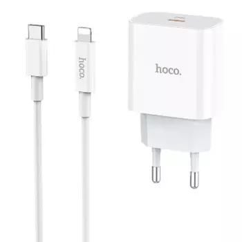 Сетевое зарядное устройство Hoco (C76A) Charger Set Type-C/PD20W + кабель Lightning (белый)