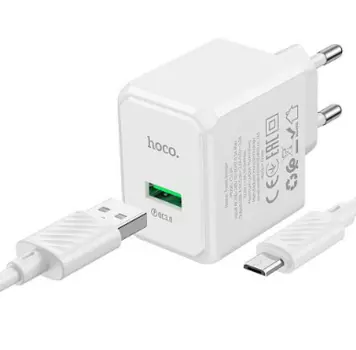 Сетевое зарядное устройство Hoco (CS12A) Ocean USB PD 18W + кабель USB/Type-C 1m (белый)
