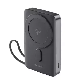 Внешний аккумулятор Deppa NRG Qi2 MagSafe 10000mAh 15W/LED-дисплей, подставка (33701) (серый)