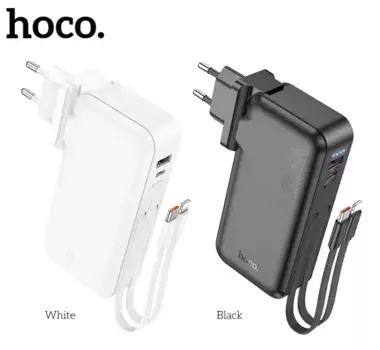 Внешний аккумулятор Hoco J126 2 в 1 10000mAh 22.5W Adapter (US/EU)/USB/Type-C/кабель Lightning + Type-C (черный)