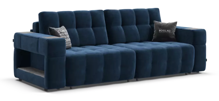 Диван BOSS.XO велюр Monolit синий / WOOD Rock