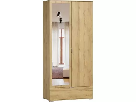 Распашной шкаф Стелла-2.1-100-240 Дуб Золотистый с зеркалом