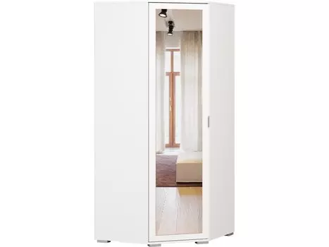 Угловой распашной шкаф Стелла-90-50-200 Белый с зеркалом