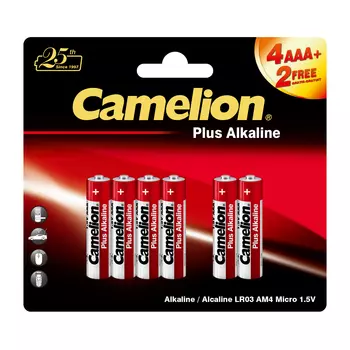 Батарейки Camelion Plus Alkaline LR03 4+2LR03-BP,1,5В ААА 6 шт.