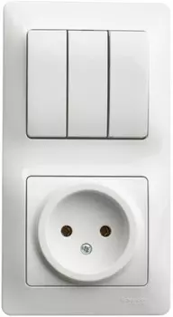 Блок Schneider Electric GLOSSA розетка+3-клавишный выключатель, белый