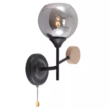 Бра РОСТОК XA1580B/1W BK+WOOD 1х60W E27 h280, HN23 цвет черный/дерево