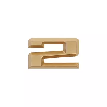 Цифра 2, пластик, самоклеющаяся, 37х60, матовое золото