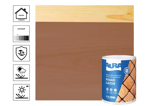 Декоративно-защитная лазурь для древесины "Aura Fasad Lazur" махагон 0,9л