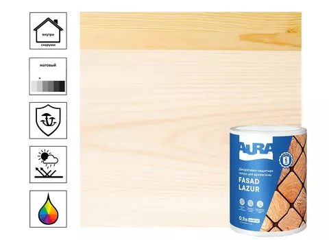 Декоративно-защитная лазурь для древесины "Aura Fasad Lazur" белая 0,9л