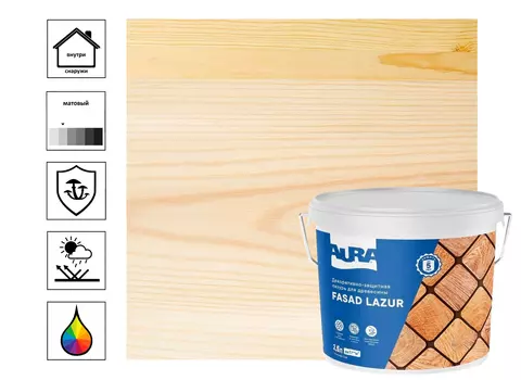 Декоративно-защитная лазурь для древесины "Aura Fasad Lazur" бесцветная 2,5л