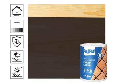 Декоративно-защитная лазурь для древесины "Aura Fasad Lazur" венге 0,9л