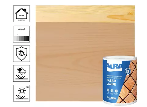 Декоративно-защитная лазурь для древесины "Aura Fasad Lazur" орех 0,9л