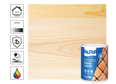 Декоративно-защитная лазурь для древесины "Aura Fasad Lazur" бесцветная 0,9л