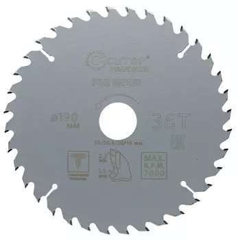 Диск пильный CUTOP по дереву 36Т, Profi plus 190 х30/25,4/20/16 мм , Арт. 75-19036Т