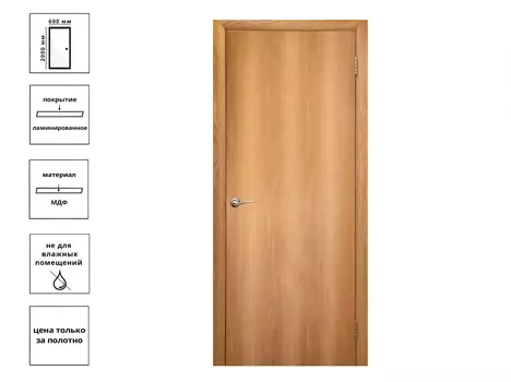 Дверь Гладкая глухая, 60мм, миланский орех