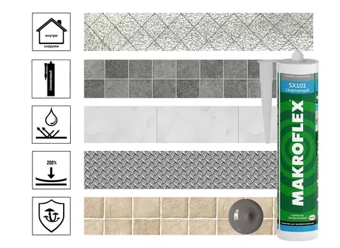 Герметик Макрофлекс SX101 Санит. силиконовый, серый (290 мл)